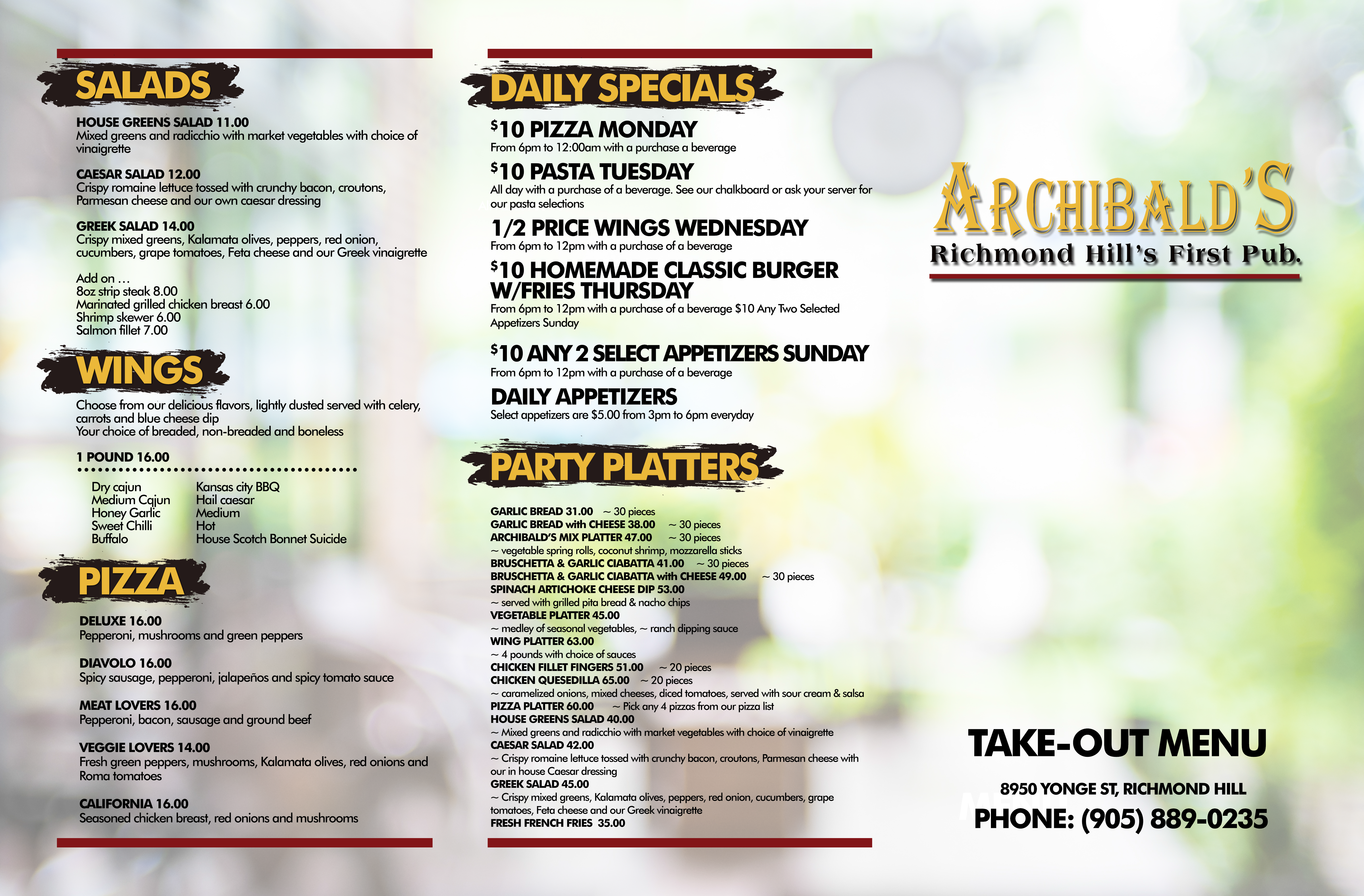 Archibald's Pub Menu
